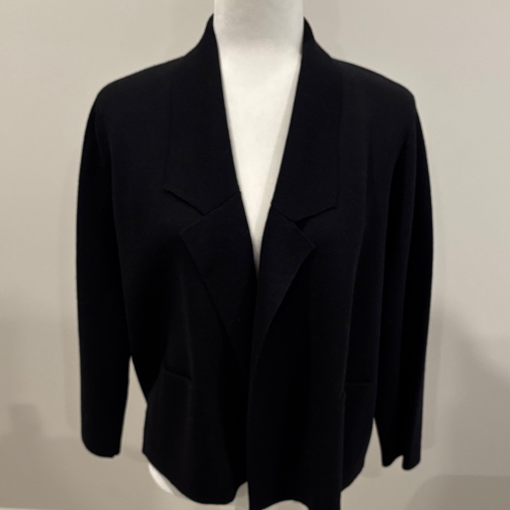 Eileen Fisher Classic Black 100% Wool Sweater Blazer
